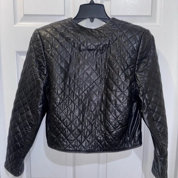 Caroline Moore black quilted leather jacket with gold-toned buttons SZ 10 - Picture 15 of 16